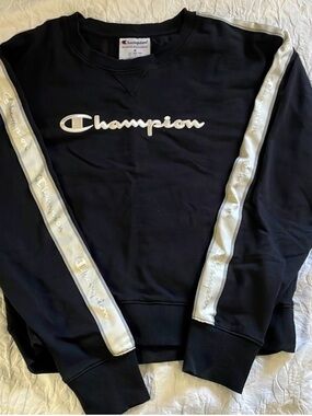 Champion Black Sweatshirt with White Logo Stripe